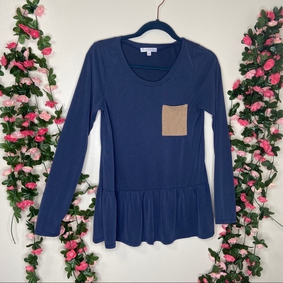 Moa Moa Bold Blue Peplum Blouse Womens Top XS Suede Texture Work Office - Picture 1 of 7